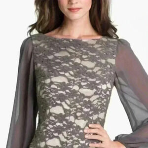 ELIZA J Gray Long -Sleeved Lace Dress